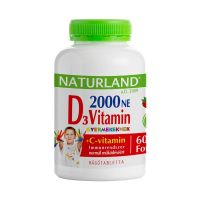 Naturland D3-vitamin forte rágótabletta gyermekeknek C-vitaminnal eper ízű 60x