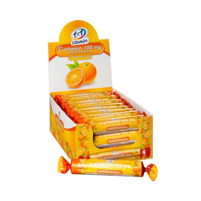 1x1 Vitamin C-vitamin 100 mg szőlőcukor rágótabletta narancs ízben