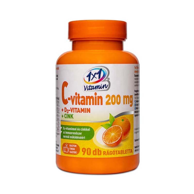 1x1 Vitamin C-vitamin 200 mg + D3-vitamin + Cink narancsízű rágótabletta
