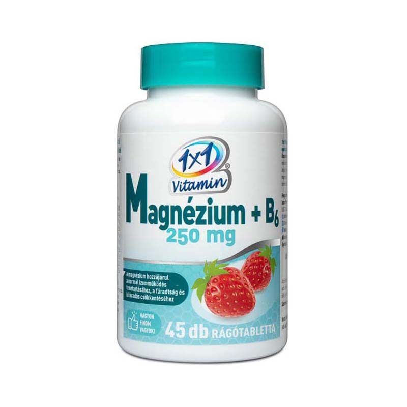 1x1 Vitamin Magnézium  250 mg + B6-vitamin rágótabletta eper ízben