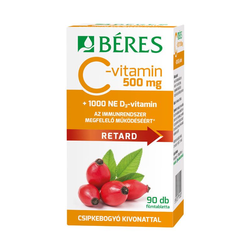 Béres C-vitamin 500 mg Retard filmtabletta csipkebogyó kivonattal + 1000 NE D3-vitamin