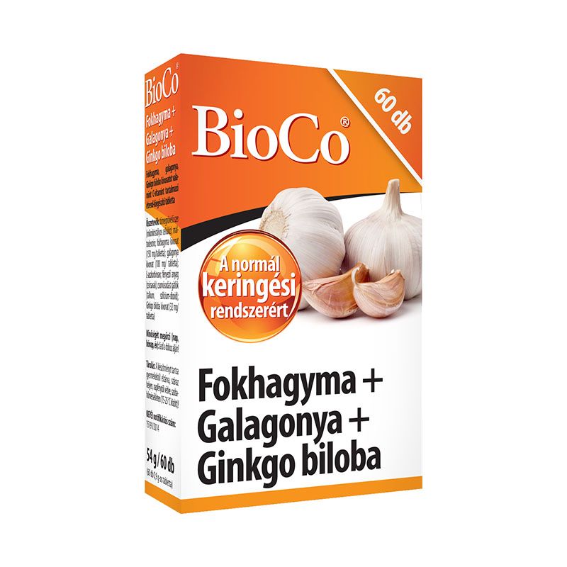 BioCo Fokhagyma + Galagonya + Ginkgo biloba tartalmú étrend-kiegészítő tabletta