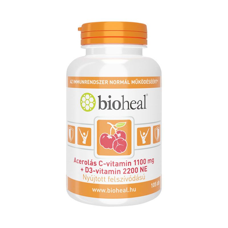 Bioheal Acerolás C-vitamin 1100 mg + D3-vitamin 2200 NE filmtabletta
