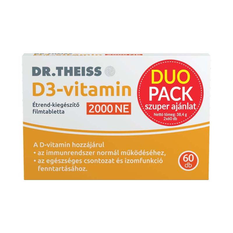 Dr. Theiss D3-vitamin étrend-kiegészítő filmtabletta 2000 NE duo csomag