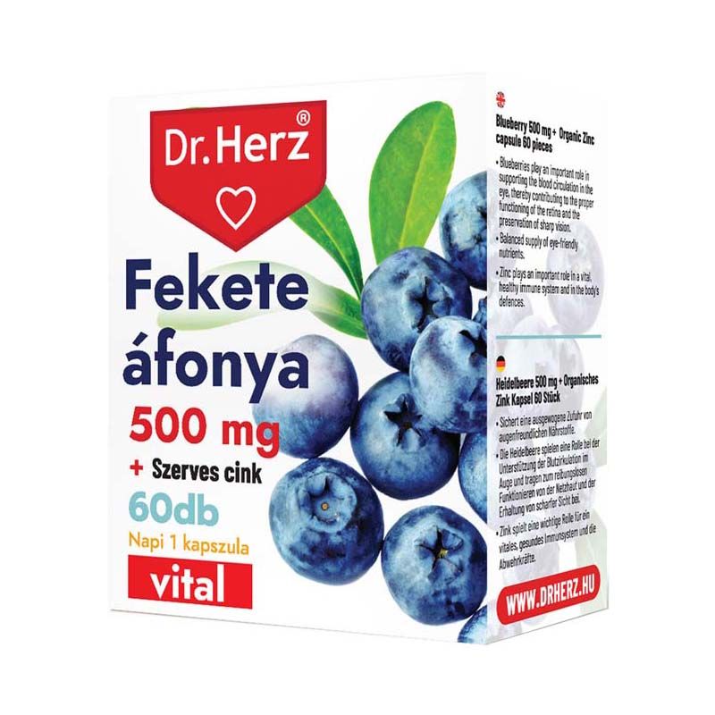 Dr. Herz fekete áfonya 500 mg + szerves cink kapszula