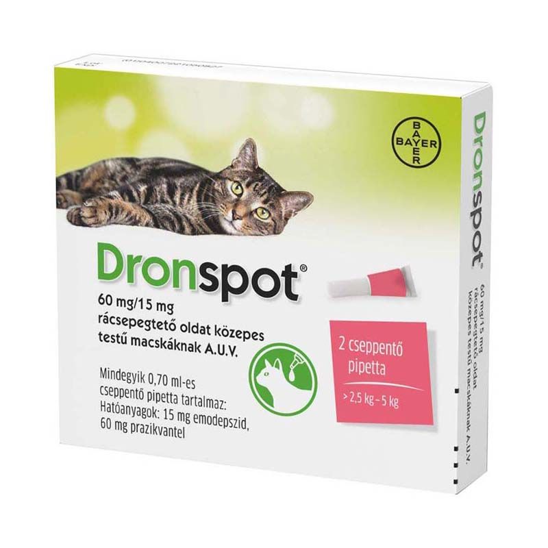Dronspot 60 mg/15 mg rácsepegtető oldat közepes testű macskáknak a.u.v.