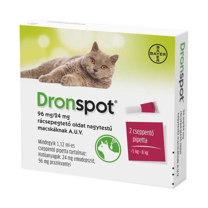 Dronspot 96 mg/24 mg rácsepegtető oldat nagytestű macskáknak a.u.v.