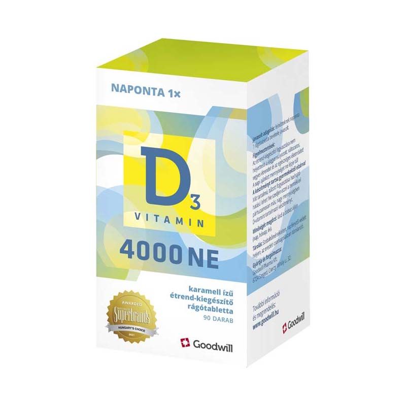 Goodwill D3-vitamin 4000 NE karamell ízű étrend-kiegészítő rágótabletta