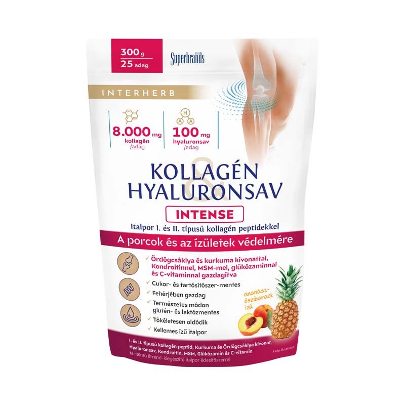 Interherb Kollagén&Hyaluronsav Intense italpor ananász-őszibarack ízű