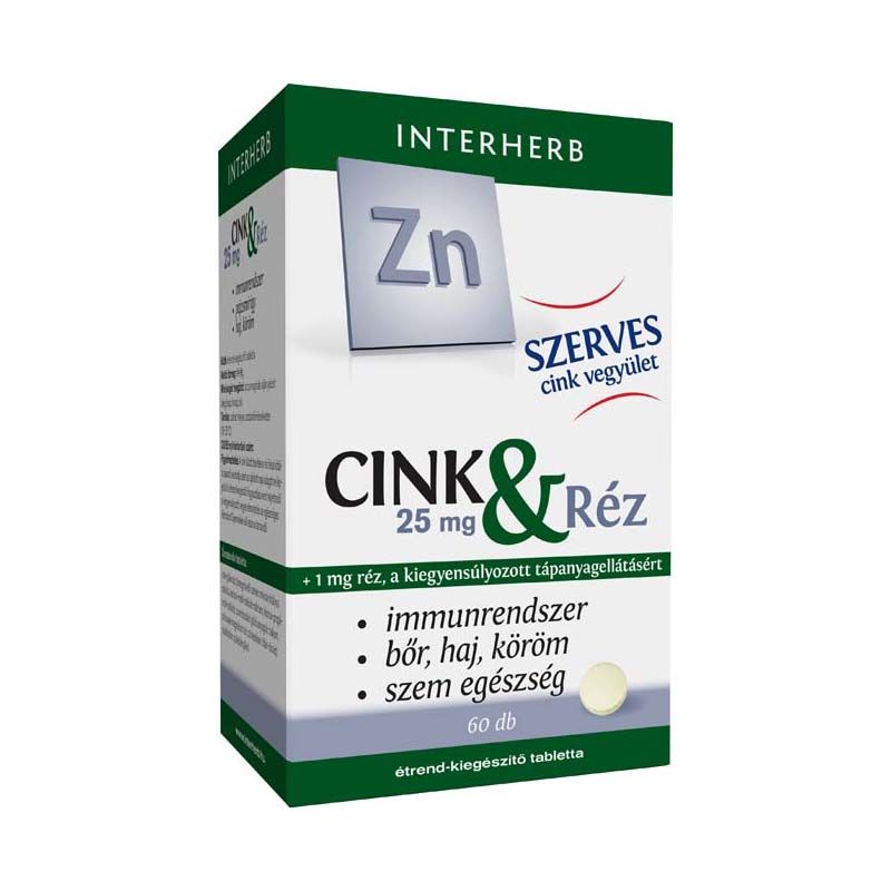 Interherb Szerves cink 25 mg és réz tabletta