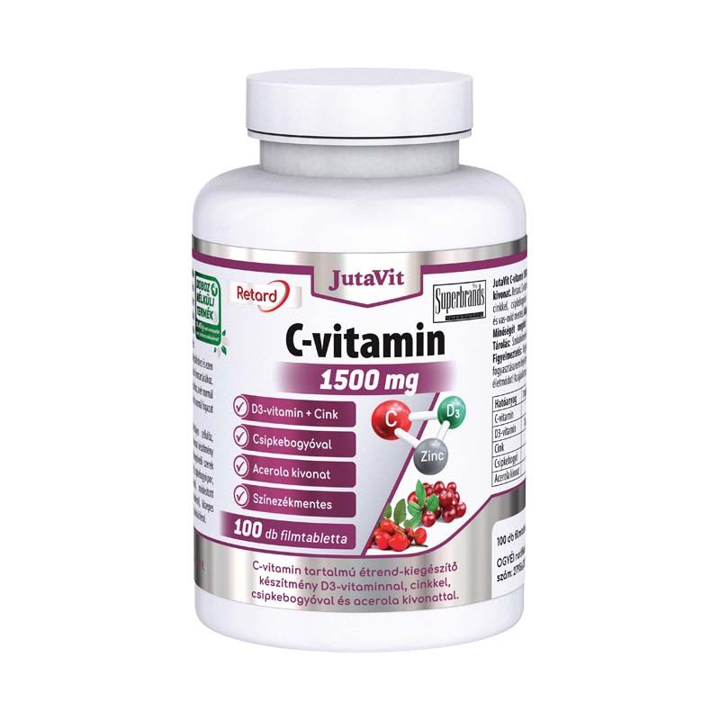 JutaVit C-vitamin 1500 mg acerola-kivonattal, csipkebogyóval, D3-vitaminnal és cinkkel