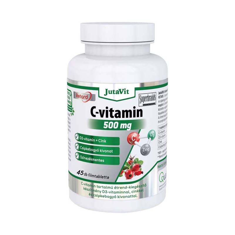 JutaVit C-vitamin 500 mg + D3 + Cink retard filmtabletta csipkebogyóval