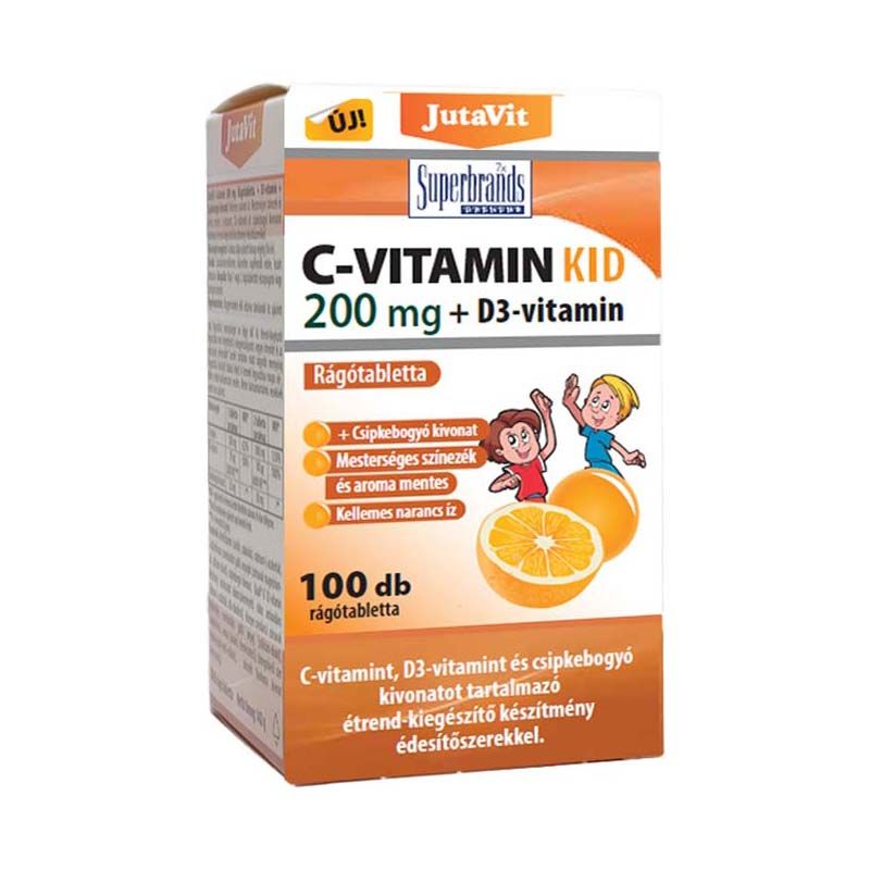 JutaVit C-vitamin Kid 200 mg + D3-vitamin narancs ízű rágótabletta
