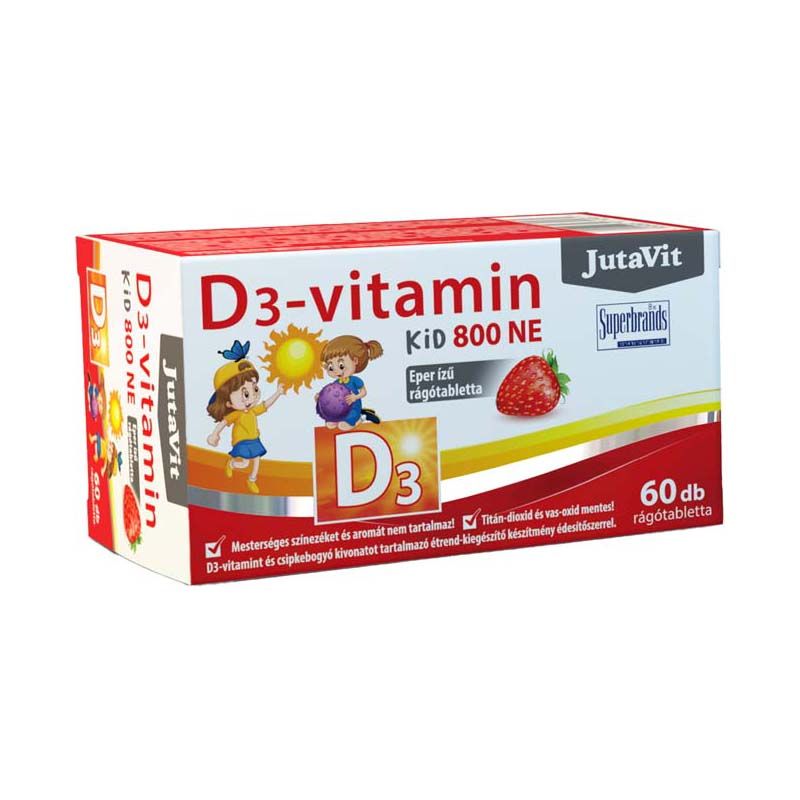 JutaVit D3-vitamin Kid 800NE eper ízű rágótabletta