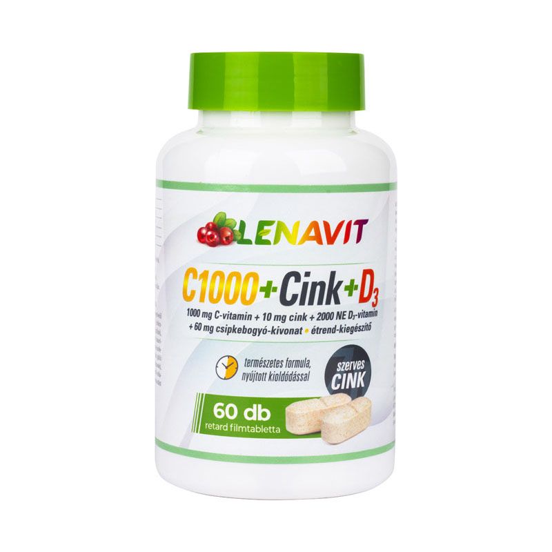 LenaVit C1000 + szerves cink + D3 2000 NE + 60 mg csipkebogyó étrend-kiegészítő filmtabletta