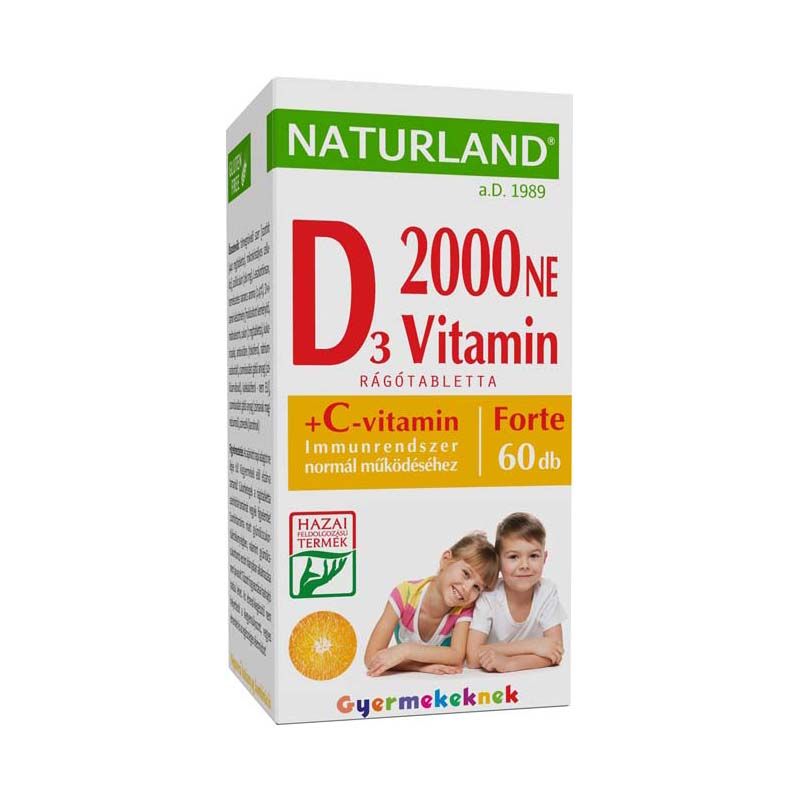 Naturland D3-vitamin forte rágótabletta gyermekeknek C-vitaminnal