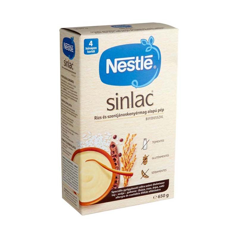Nestlé Sinlac rizs és szentjánoskenyérmag alapú pép Bifidusszal 4 hónapos kortól