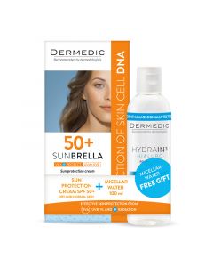Dermedic Sunbrella fényvédő arckrém száraz és normál bőrre SPF50+ +  Dermedic Hydrain Micellás víz H2O