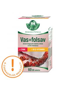 Herbária Vas + Folsav tabletta cinkkel és B12-vitaminnal